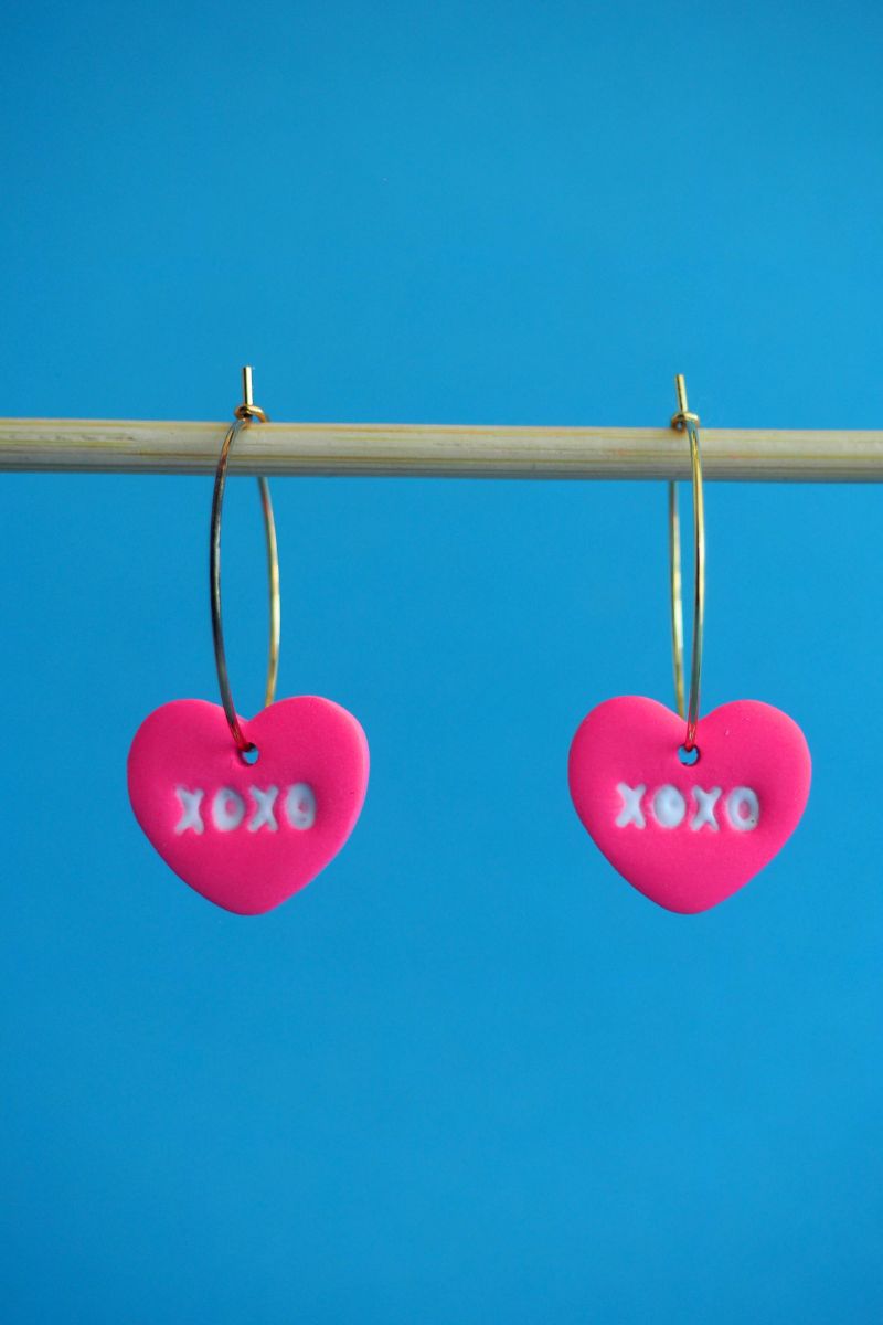 Barbie Pink XOXO Hearts - Thin Hoops