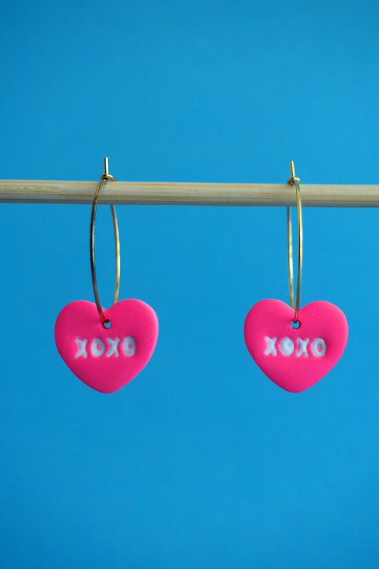 Barbie Pink XOXO Hearts - Thin Hoops