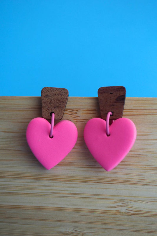 Barbie Pink Medium Hearts - Walnut Studs