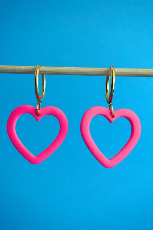 Barbie Pink Outline Hearts - Large Huggie Hoop