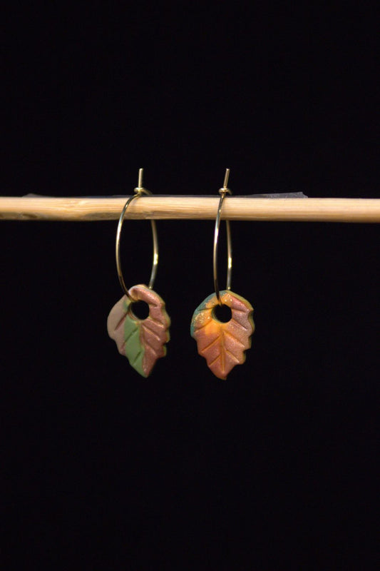 Fall Melange - Small Leaf on Thin Hoops